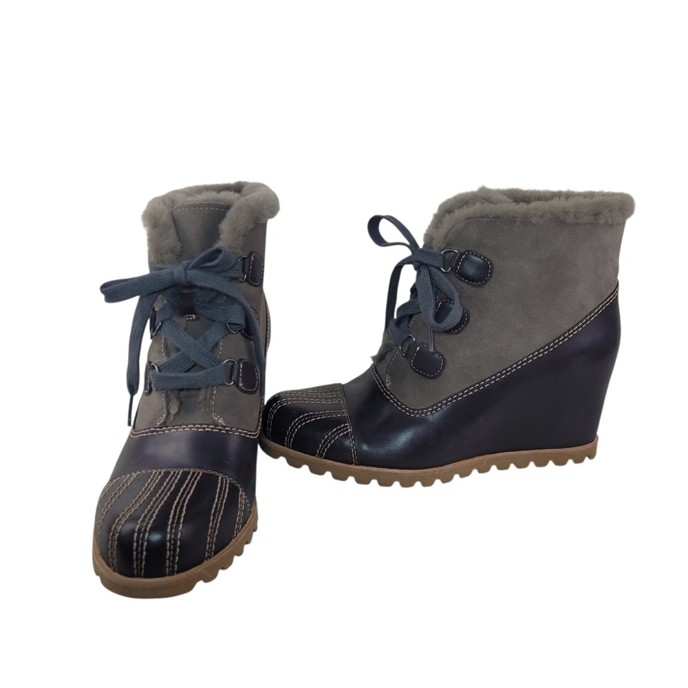 UGG Alasdair Women 10 Gray Black Leather Suede Wedge Ankle Boot Size 10